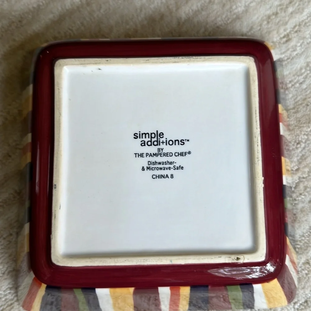 Pampered Chef Simple Additions Square Serving Bowl Stripes 7 1/4” x 3”